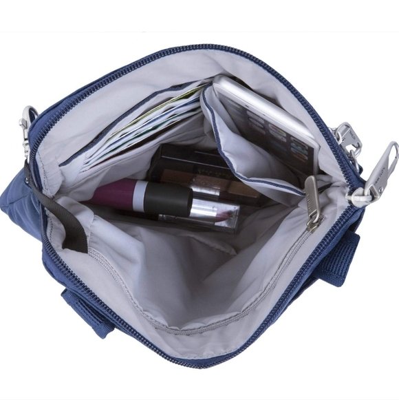 Travelon Anti-Theft Classic Slim Double Zip Crossbody Navy - Picture 2 of 9